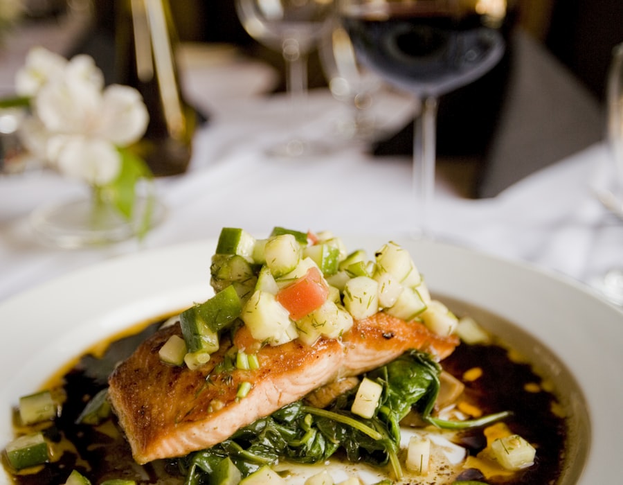 Pan-seared fish with seasonal greens