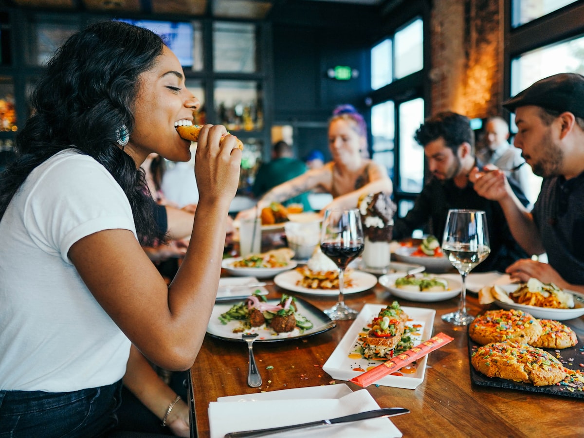 Guests enjoying dinner together