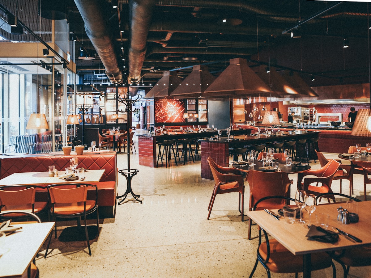 Comfortable banquette seating in the restaurant